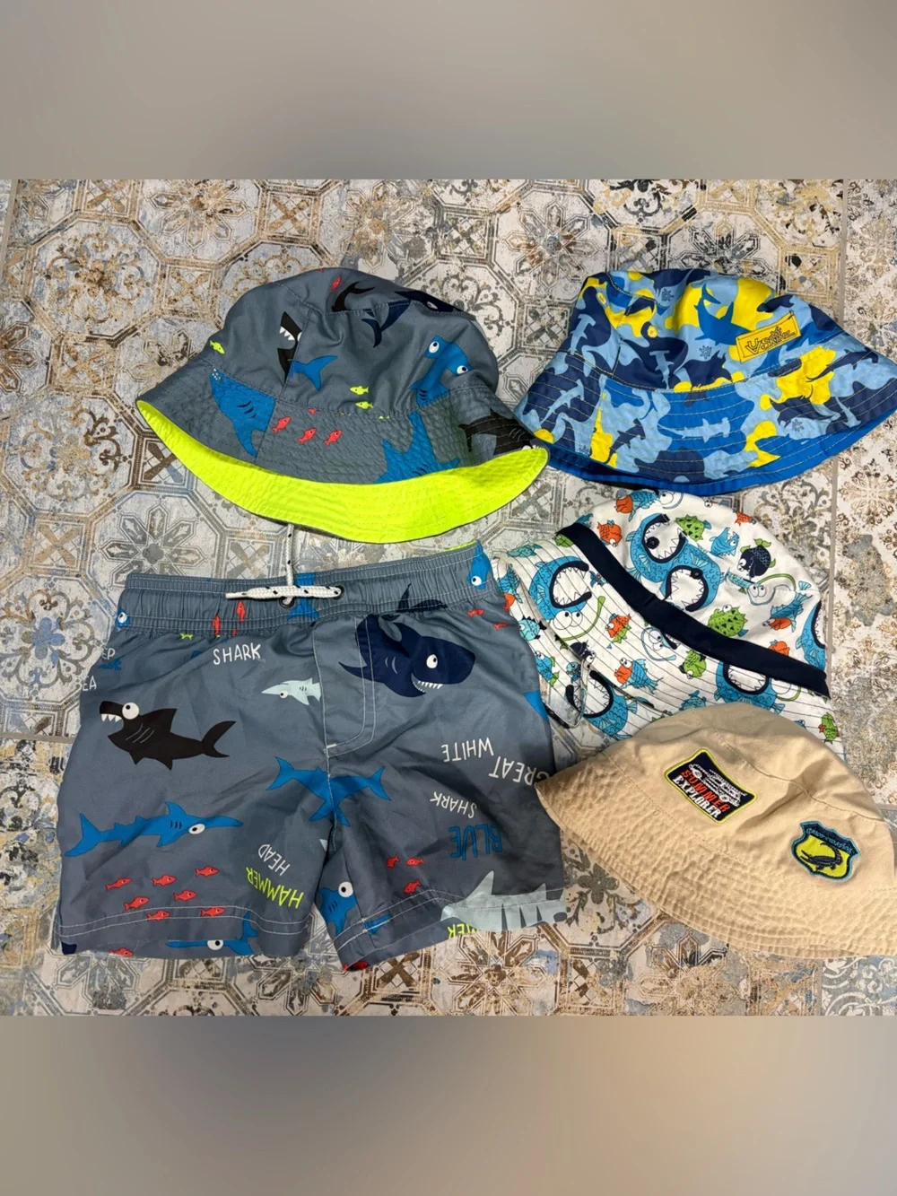 Carter's Boys Shark Swim Shorts and Hat Bundle